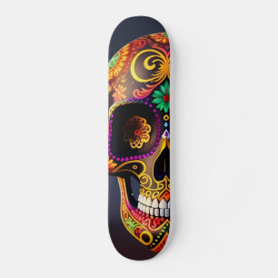 Bold Multicolored Sugar Skull Skateboard
