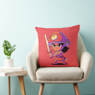 Bold Mushroom Fighter Cartoon Character Design Cushion