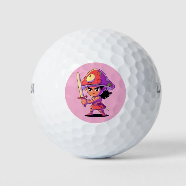  Bold Mushroom Fighter Cartoon Character Design Golf Balls (Front)