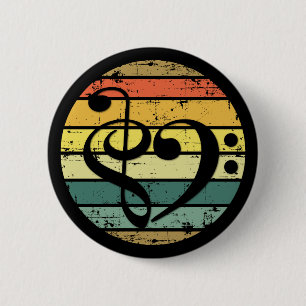 Bold Musical Heart Over Retro Sunset Color Bands 6 Cm Round Badge