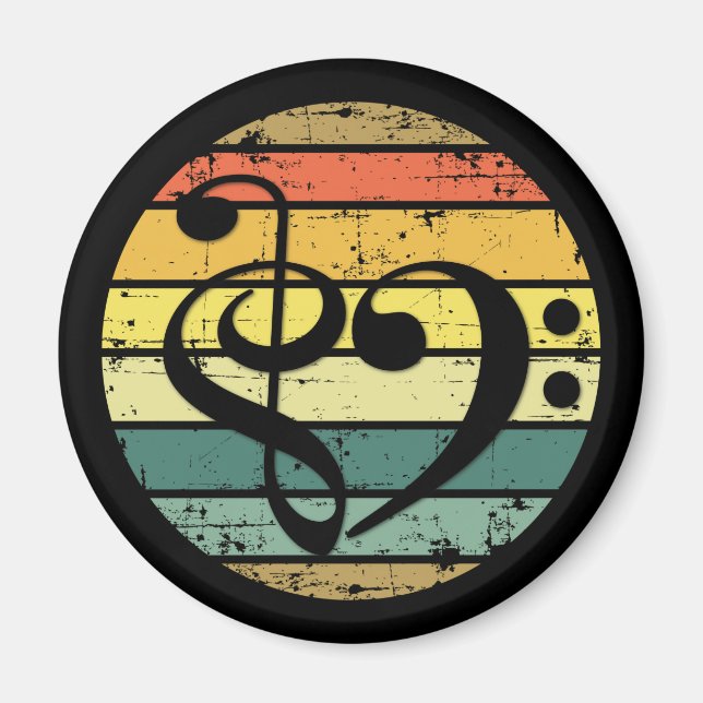 Bold Musical Heart Over Retro Sunset Color Bands Magnet (Front)