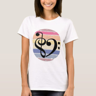 Bold Musical Heart Over Retro Sunset Color Bands T-Shirt