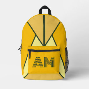 Bold Mustard and Charcoal Geometric Monogram Printed Backpack