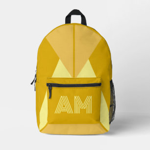 Bold Mustard and Charcoal Geometric Monogram Printed Backpack