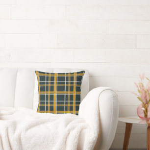 Bold Mustard Green Plaid Aesthetic Cushion