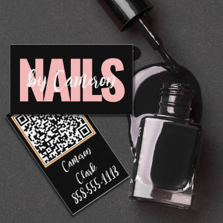 Bold Nail Artist Black Background Script Type Business Card