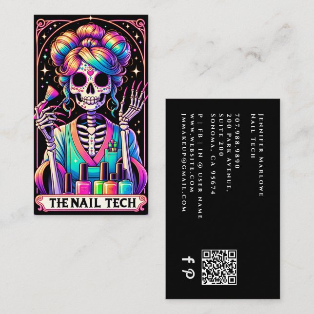 Bold Nail Tech Tarot Card Business Card (Front/Back)