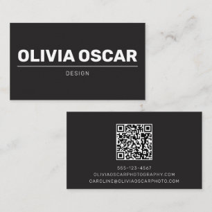 Bold Name Black QR Code Simple Modern Design Business Card
