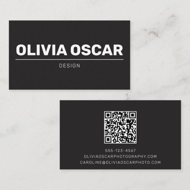 Bold Name Black QR Code Simple Modern Design Business Card (Front/Back)