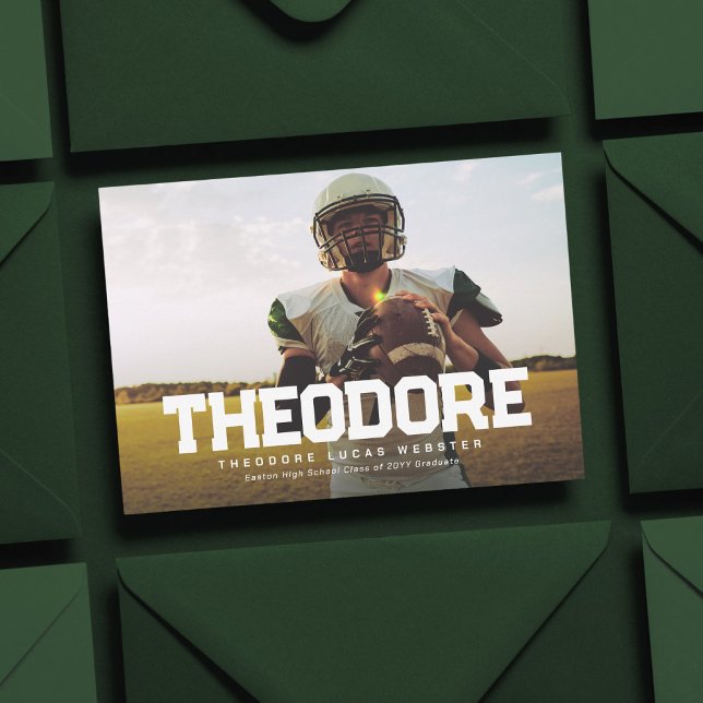 Bold name graduate athlete photo graduation invitation (Creator Uploaded)