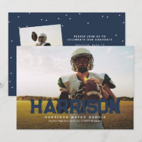 Bold name graduate athlete photo navy blue grad