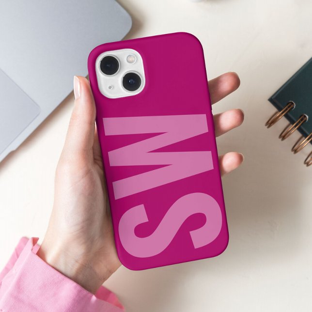 Bold Name Initials Girly Pink Custom Monogram    iPhone Case (Creator Uploaded)