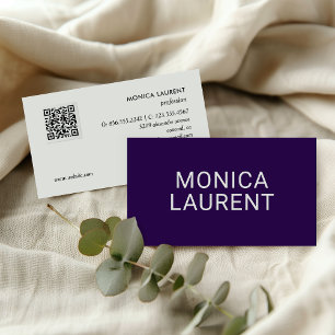 BOLD NAME QR CODE LOGO SOCIAL ICONS CHIC PURPLE BUSINESS CARD