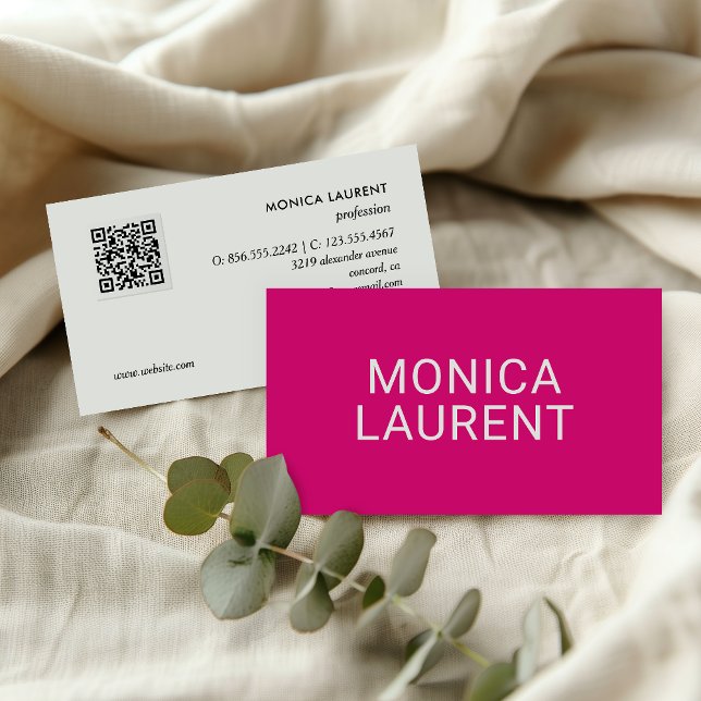 BOLD NAME QR CODE LOGO SOCIAL ICONS HOT PINK BUSINESS CARD (Creator Uploaded)