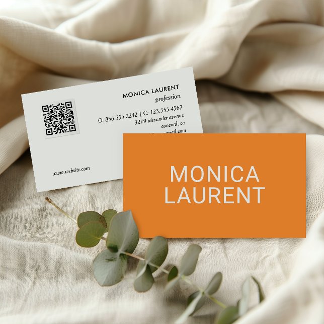 BOLD NAME QR CODE LOGO SOCIAL ICONS ORANGE BUSINESS CARD (Creator Uploaded)