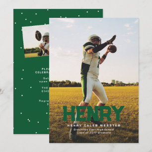 Bold name simple sporty green photo graduation invitation