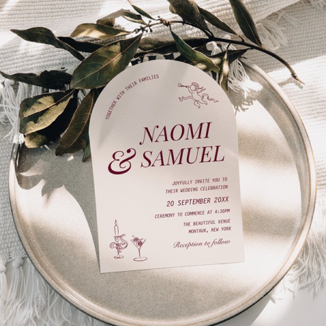Bold Names Arch Blush Wine Wedding Invitation (Creator Uploaded)