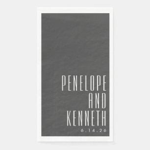 Bold Names Retro Typography Black White Wedding Napkin