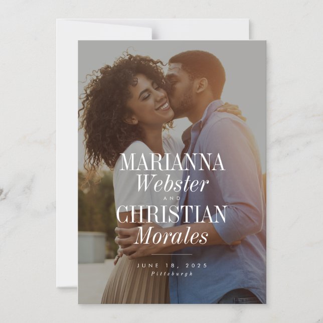 Bold names unique modern one photo save the date magnetic invitation (Front)