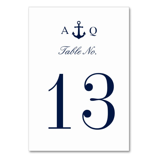 Bold Nautical Style Minimal Wedding Table Number (Front)