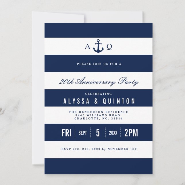 Bold Nautical Theme Anniversary Party Invitation (Front)