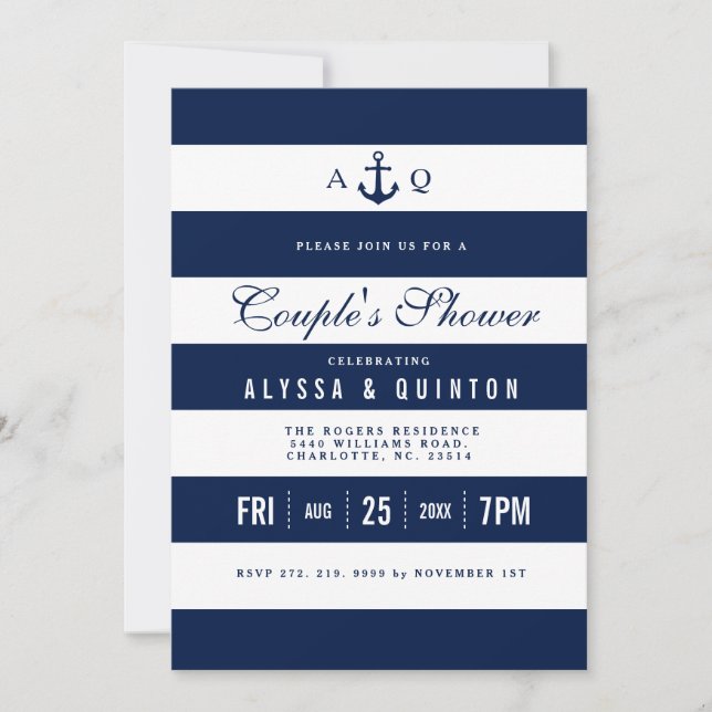 Bold Nautical Theme Couples Shower Invitation (Front)
