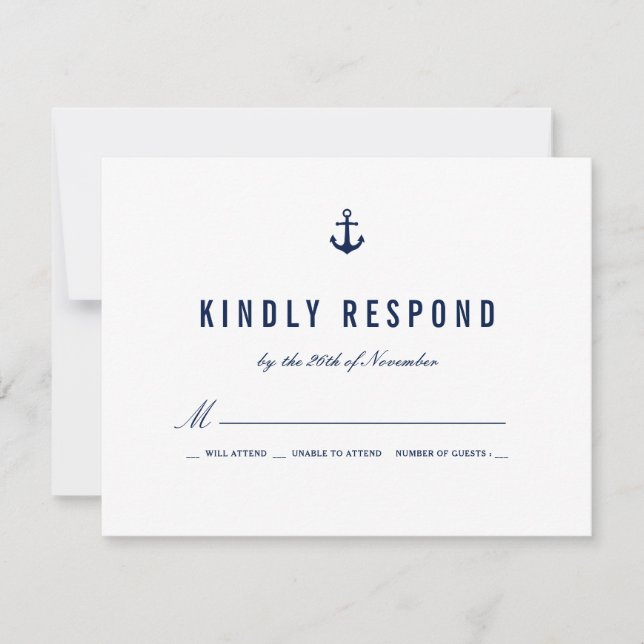 Bold Nautical Theme Navy Stripes RSVP (Front)