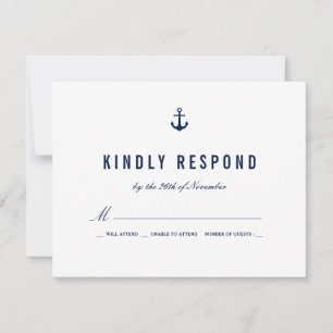 Bold Nautical Theme Navy Stripes RSVP Card