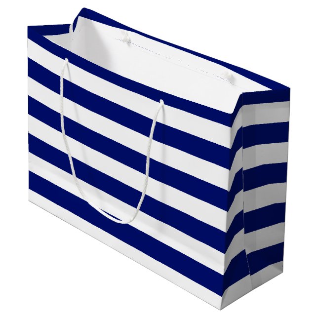 Bold Navy and White Horizontal Stripes Large Gift Bag (Front Angled)