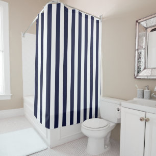 Bold Navy and White Simple Striped  Shower Curtain