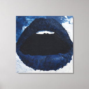 Bold Navy Blue Abstract Lips Impasto Pop Art Canvas Print