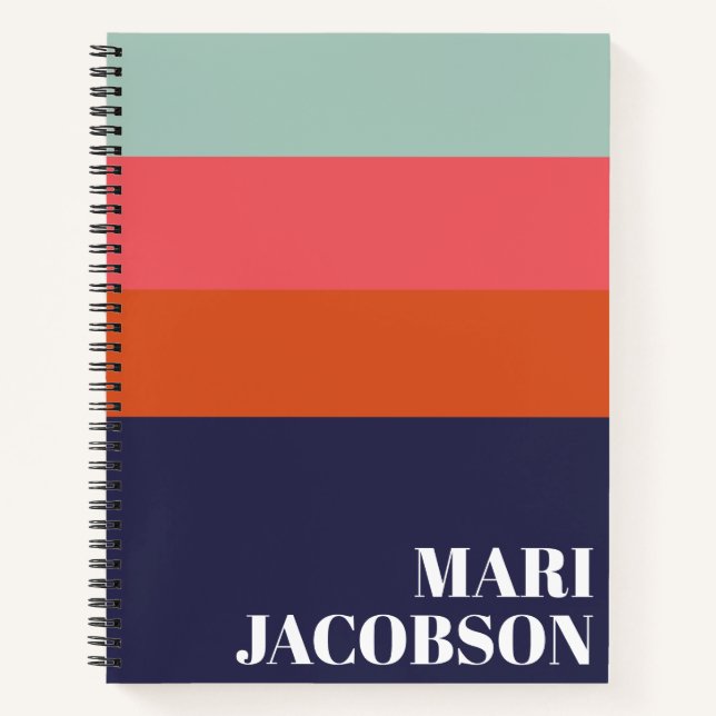 Bold Navy Blue and Red Stripes Chic Personalised N Notebook (Front)