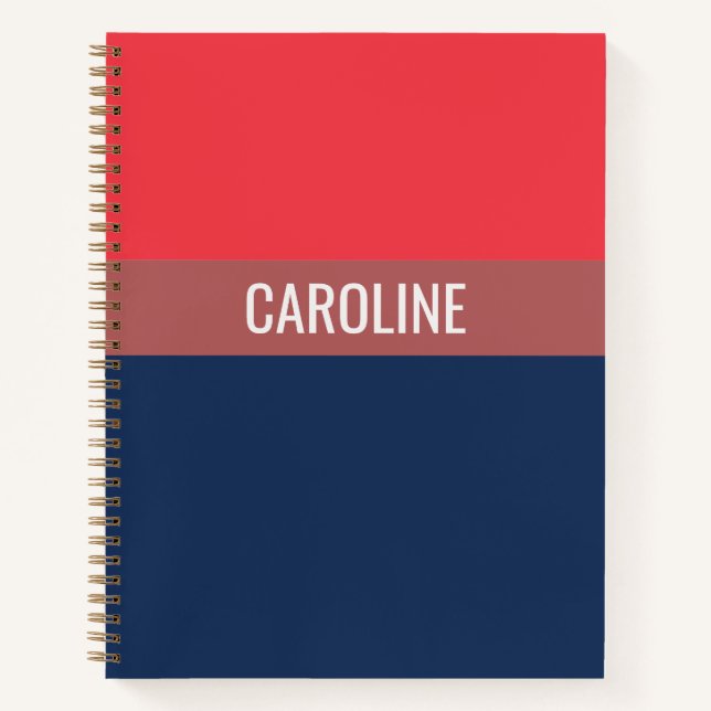 Bold Navy Blue And Red Stripes Personalised Notebook (Front)