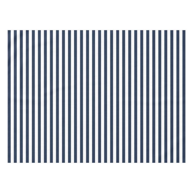 Bold Navy Blue and White Stripe Tablecloth (Front (Horizontal))