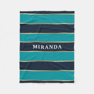 Bold Navy Blue Gold Stripe Pattern Fleece Blanket