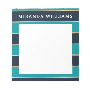 Bold Navy Blue Gold Stripe Pattern Notepad