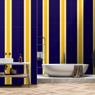 Bold Navy Blue Golden Yellow White Racing Stripes Wallpaper
