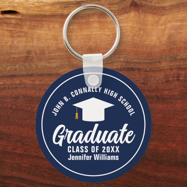 Bold Navy Blue Graduation Custom 2025 Graduate Key Ring (Front)