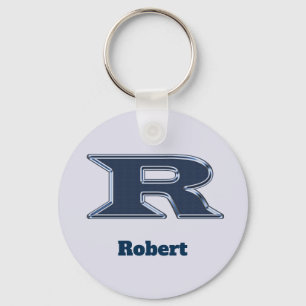 Bold Navy Blue Letter R Initial Monogram Key Ring