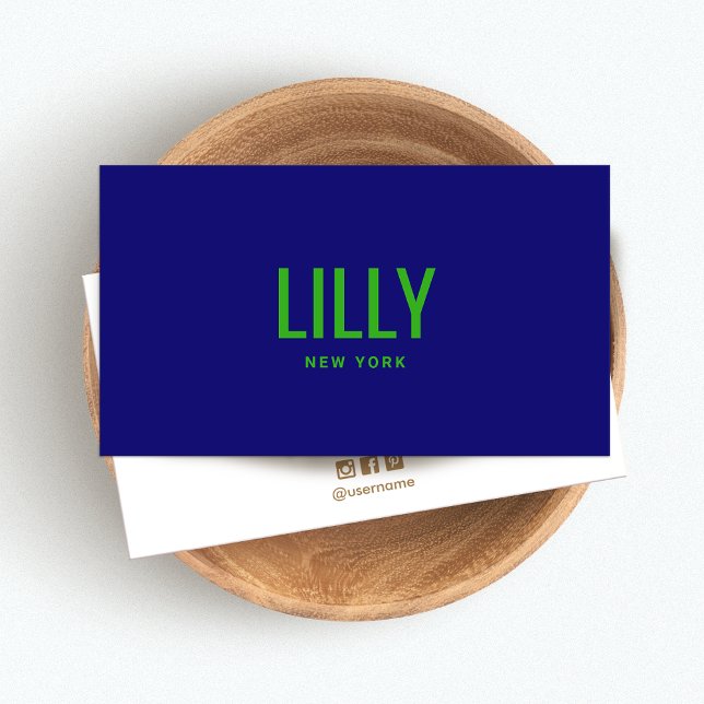 Bold Navy Blue Lime Green  Typography Business Card (Creator Uploaded)