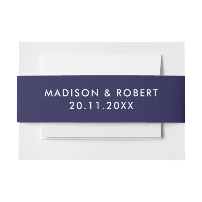 Bold Navy Blue  Minimalist Modern Simple Wedding Invitation Belly Band (Front Example)