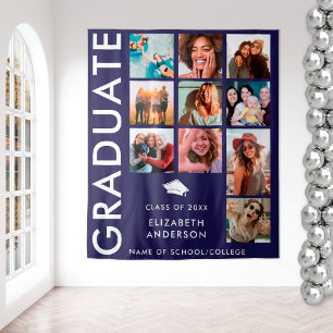 Bold Navy Blue Photo Backdrop for Graduation Party Tapestry