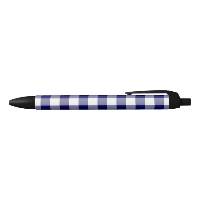 Bold Navy Blue White Buffalo Check Pattern Black Ink Pen (Top)