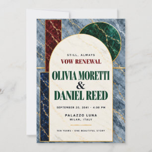 Bold Navy Burgundy Marble Vow Renewal Invitation
