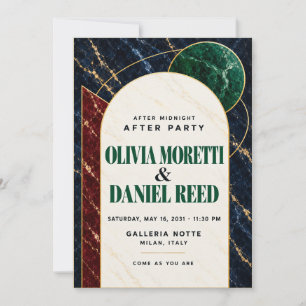 Bold Navy Burgundy Marble Wedding After Party Invi Invitation