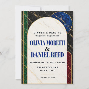 Bold Navy Burgundy Marble Wedding Reception Invita Invitation