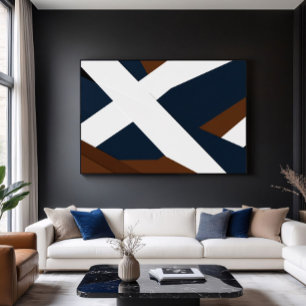 Bold Navy White Brown Layered Abstract Canvas Print