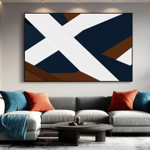 Bold Navy White Brown Layered Abstract Poster