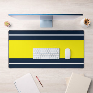 Bold Navy Wide Vivid Yellow White Racing Stripes Desk Mat