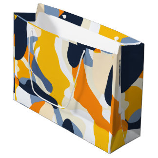 Bold Navy Yellow and Orange Abstract Organic Patte Large Gift Bag